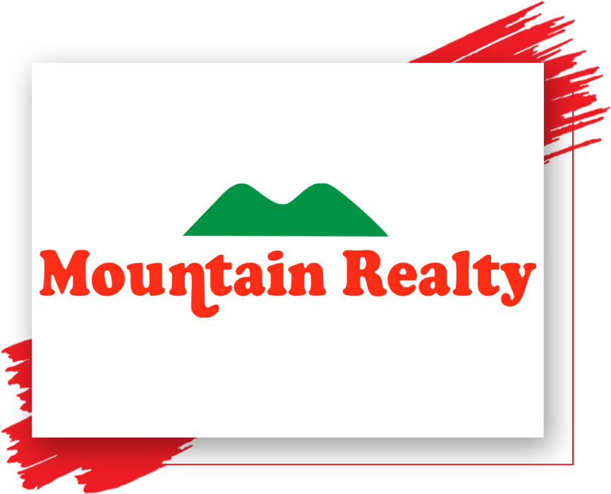 A red and green mountain realty logo.